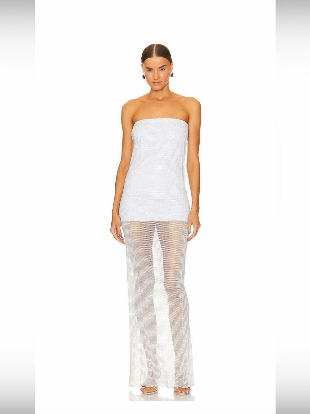 Strapless White Mesh Maxi Dress